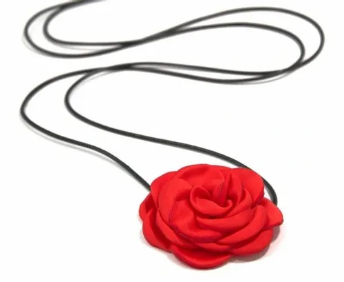 CHOKER NASZYJNIK ATŁAS RÓŻA CZERWONA MAŁA RZEMYK WALENTYNKI na Arena.pl