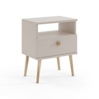 Stolik nocny BOHO z szufladą na wysokich drewnianych nogach - Kaszmir