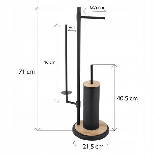 Stojak z uchwytem na papier toaletowy czarny i szczotka do WC bambus zestaw na Arena.pl