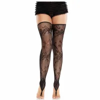 leg avenue kwiatowe koronkowe pończochy bez stop czarne 714718575025