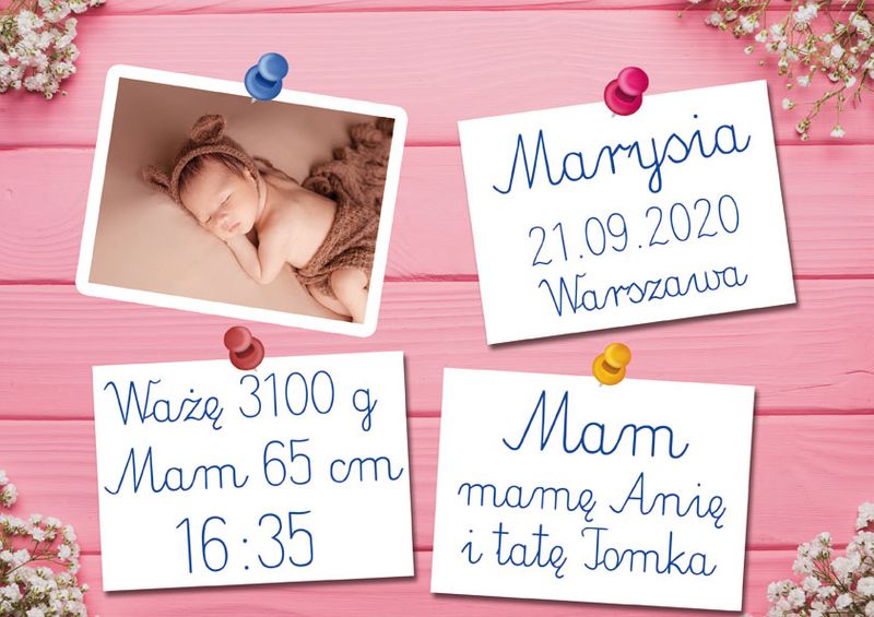 METRYCZKA pamiątka narodzin ze zdjęciem dziecka w antyramie zdjęcie 3