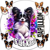 OPŁATEK NA TORT 20CM - PSY Papillon DEKORACJA URODZINOWA + IMIĘ 15CM 18CM