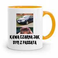 Kubek Żółty Nosacz Janusz Czarna Jak Dym Z Pasata Z Nadrukiem Ze Zdjęciem