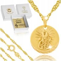 ZŁOTY ŁAŃCUSZEK I MEDALIK KOMUNIJNY MATKA BOSKA CZĘSTOCHOWSKA 18K + GRAWER