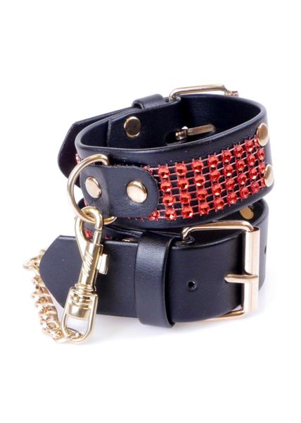 Fetish B - Series Handcuffs with cristals 3 cm Red Line zdjęcie 4