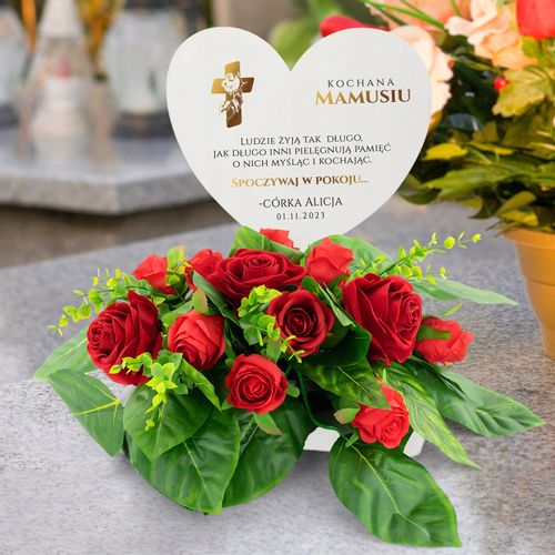 Stroik KWIATY RÓŻE na GRÓB + PODSTAWKA z DEDYKACJĄ na Arena.pl