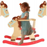 KOŃ NA BIEGUNACH KONIK BUJANY DREWNIANY Z OPARCIEM
