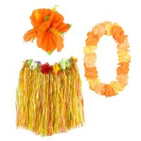 Zestaw hawajski przebranie pomarańczowy - spódniczka, naszyjnik, spinka