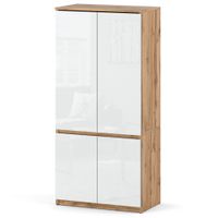 Szafa Z Półkami I Drążkiem Do Przedpokoju 80cm Posti Dąb Wotan Biały Połysk