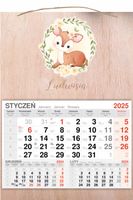 KALENDARZ 2025 jednodzielny DREWNIANY prezent dla dzieci z sarną + imię