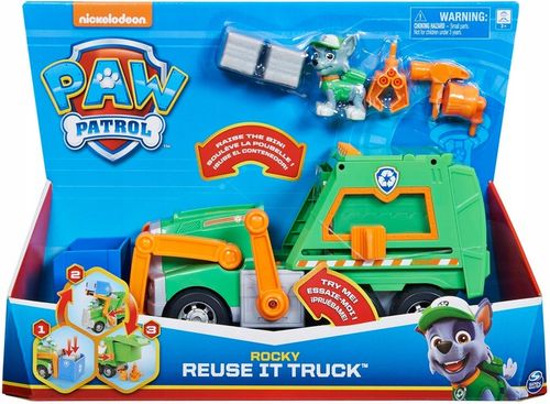 PSI PATROL DUŻA ŚMIECIARKA ROCKY POJAZD DO RECYKLINGU 38 CM + FIGURKA na Arena.pl