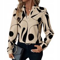 Bluzka damska luźna klasyczna geometryczny wzór długi rękaw do pracy