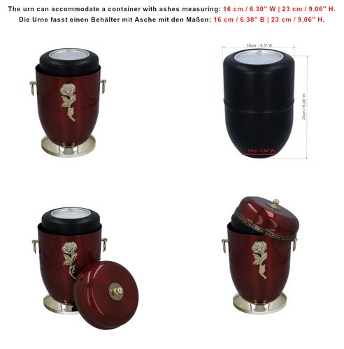 Piękna czerwona metalowa urna kremacyjna na prochy / Plakietka na Arena.pl