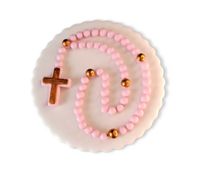 Plakietka cukrowa różaniec na tort Komunia Chrzest różowy