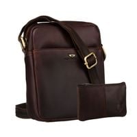 brązowa torba-listonoszka ze skóry naturalnej z etui na klucze