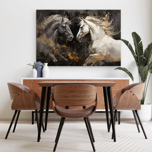 Obraz Canvas KONIE Zwierzęta Abstrakcja Elementy Złota 120cm x 80cm zdjęcie 2