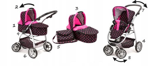 Doris DUŻY WÓZEK DLA LALEK GŁĘBOKI SPACEROWY 4w1 na Arena.pl