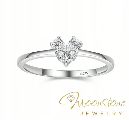 Srebrny pierścionek zaręczynowy z sercem cyrkonie srebro 925 + PUDEŁKO |14 na Arena.pl