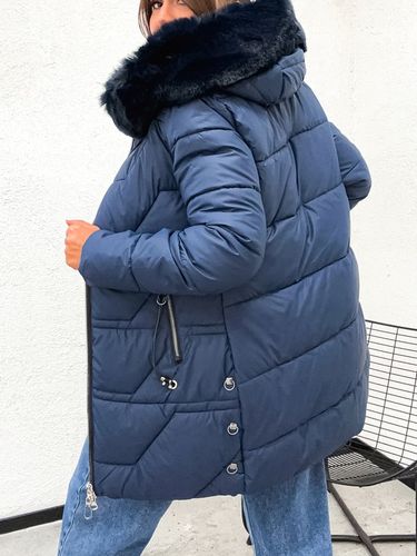 Ciepła zimowa długa kurtka damska pikowana granat 8377 roz S na Arena.pl
