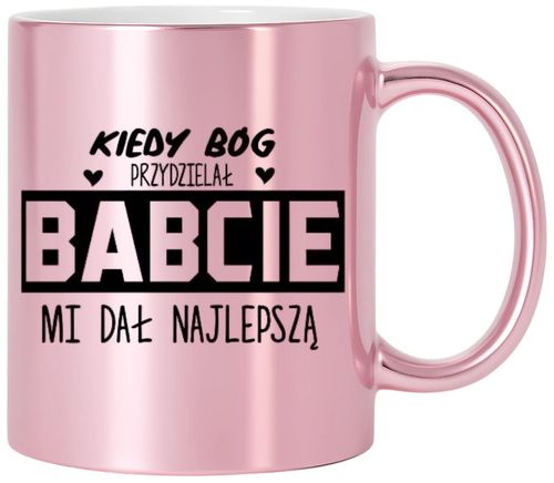 KUBEK RÓŻOWY PREMIUM Z NADRUKIEM BABCIA PREZENT DLA BABCI URODZINY IMIENINY na Arena.pl
