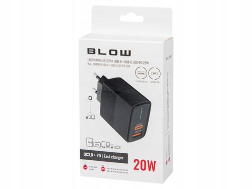 SZYBKA ŁADOWARKA SIECIOWA GNIAZDO USB + USB-C QC+PD 20W + KABEL USB-C 1m na Arena.pl