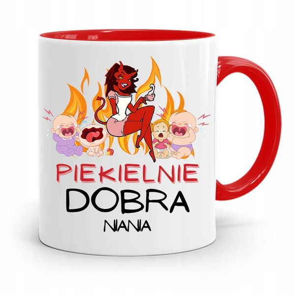 Dla Niani Opiekunki Kubek Czerwony Na Prezent Z Nadrukiem Ze Zdjęciem zdjęcie 1