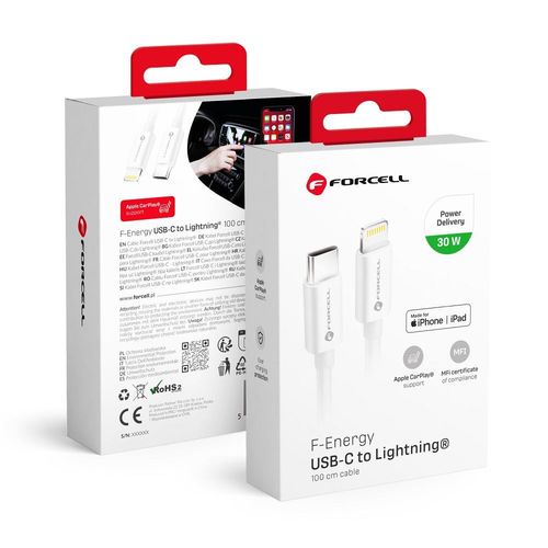 Kabel USB C do Lightning Forcell F-Energy MFi PD 3A 30W 1 m C901 biały na Arena.pl
