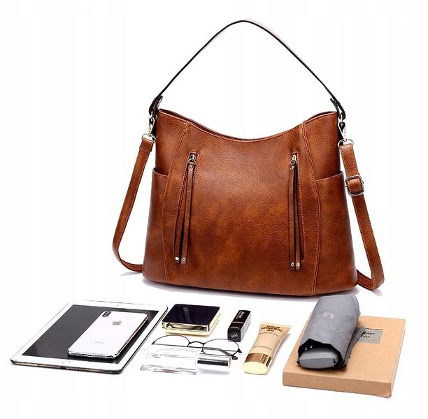 Damska Brązowa Torba Pojemna Torebka A4 Skórzana zdjęcie 9