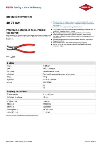 precyzyjne szczypce do pierścieni zew.wygięte 165mm - kn 49 21 a21 na Arena.pl