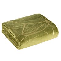 Miękki koc flano LOTOS8 150x200 oliwkowy + złoty