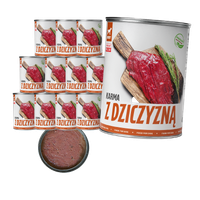 MOKRA KARMA DLA PSA TufTuf Puszka mielonka z dziczyzną ZESTAW 12x400g