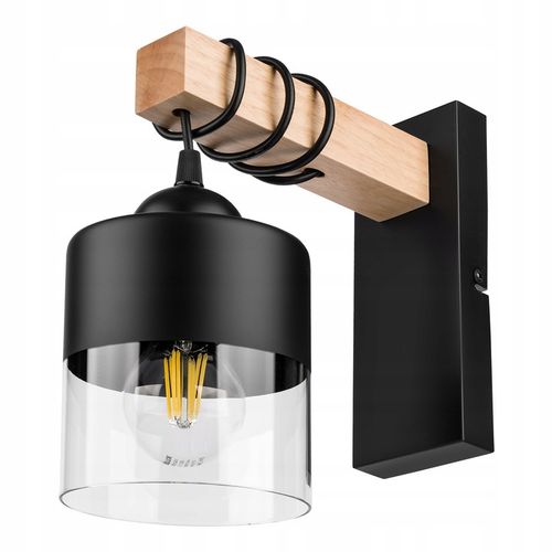 Kinkiet Czarny Lampa Ścienna Nowoczesna Loft Drewniana E27 LEDLUX 60W na Arena.pl
