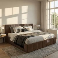 ŁÓŻKO TAPICEROWANE DO SYPIALNI 160x200 ŁÓŻKO PREMIUM Z POJEMNIKIEM BRĄZOWE