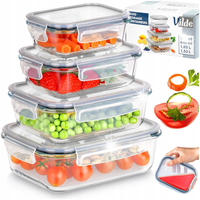 POJEMNIKI NA ŻYWNOŚĆ SZKLANE Z POKRYWKĄ LUNCHBOX ZESTAW PUDEŁKA 4 SZT