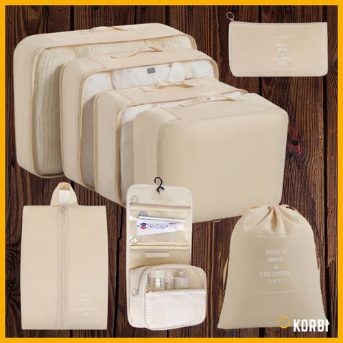 ZESTAW ORGANIZERÓW ORGANIZER PODRÓŻNY WALIZKI SZAFY UBRAŃ KOMPLET 8szt BEŻ na Arena.pl