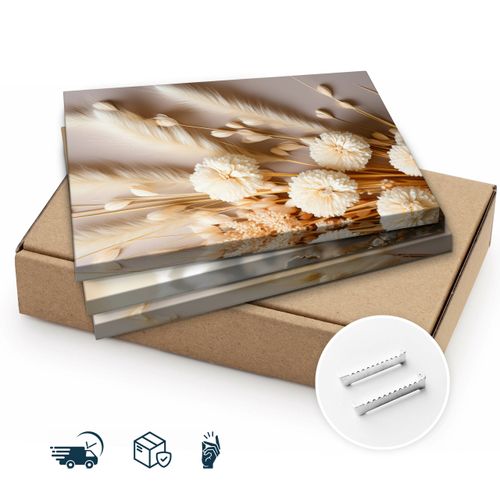 Obrazy Na Płótnie Set Kwiaty Bawełna Trawy Natura Boho Rośliny 90cm x 40cm na Arena.pl