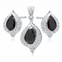 PODŁUŻNY RODOWANY SREBRNY KOMPLET CZARNE CYRKONIE