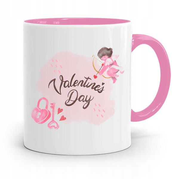 Kubek Różowy Na Walentynki Valentine's Day Z Nadrukiem Ze Zdjęciem zdjęcie 1