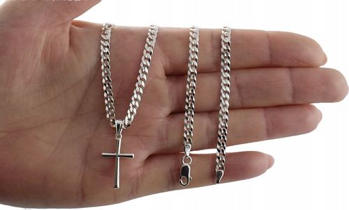 SREBRNY ŁAŃCUSZEK MĘSKI NASZYJNIK PANCERKA SREBRO 925 Z KRZYŻYKIEM GRAWER na Arena.pl