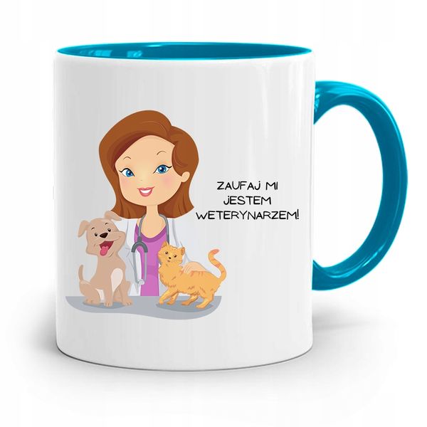 Kubek Błękitny Weterynarza Zaufaj Mi Jestem Z Nadrukiem Ze Zdjęciem zdjęcie 1