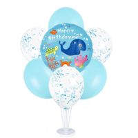 Zestaw balonów na stojaku Happy Birthday podwodny świat dekoracja