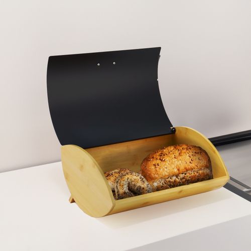 Chlebak pojemnik na pieczywo na chleb bułki stalowy bambusowy czarny na Arena.pl