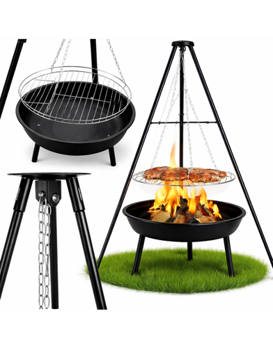 PALENISKO TRÓJNÓG GRILL OGRODOWY OGNISKOWY WISZĄCY DUŻY RUSZT CHROMOWANY 50 na Arena.pl
