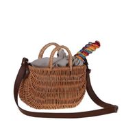 MAŁA DAMSKA TOREBKA WIKLINOWA ze skórzanym paskiem I OBSZYCIEM Lnianym 22X10 H13/23 CM