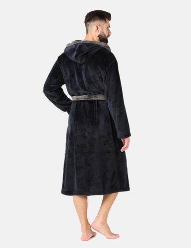 Szlafrok męski z kapturem ciepły miękki 2 kieszenie LA-221 Czarny XL na Arena.pl