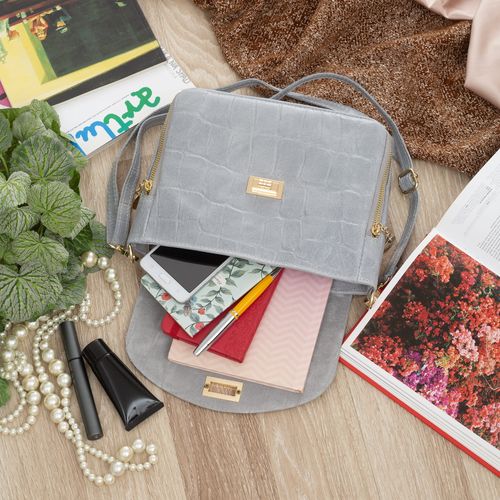 VERA PELLE torebka damska skórzana listonoszka kroko z paskiem V532 j.szara na Arena.pl