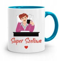 Kubek Błękitny Dla Szefa Super Szefowa Prezent Z Nadrukiem Ze Zdjęciem