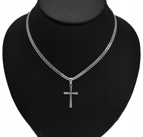 SREBRNY ŁAŃCUSZEK MĘSKI ROMBO I KRZYŻYK 030/50CM ZESTAW IDEALNY NA PREZENT na Arena.pl