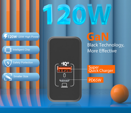 PKG013 Ładowarka USB 120W PD GaN szybkie ładowanie z kablem USB typu C na Arena.pl