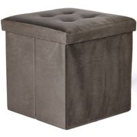 Pufa składana L z guzikami - 38x38x38cm aksamit brąz